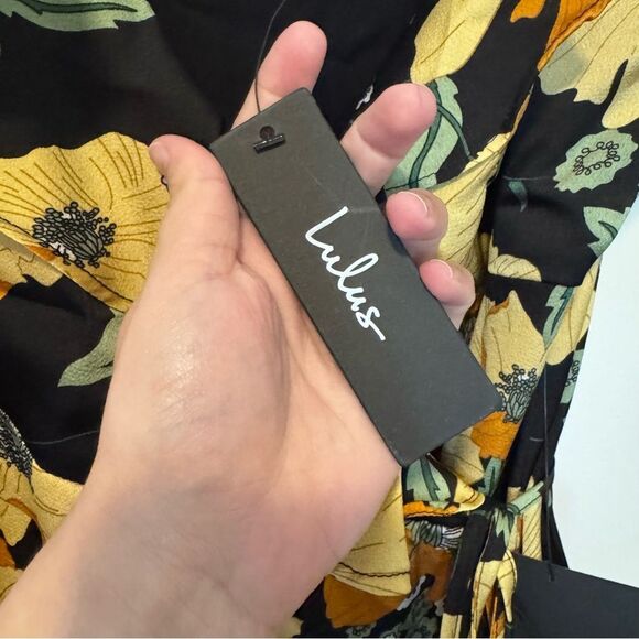 Lulus Perfectly Curated Black Floral Print Ruffled High-Low Wrap Dress NWT S - Picture 9 of 12